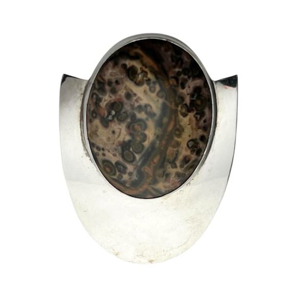 Sterling Silver .925 & Turritella Agate Navajo-Style Pendant, Signed Mathews - Picture 1 of 4